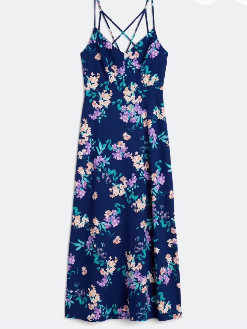 nine britton Navy Floral Crisscross Strap Maxi Dress